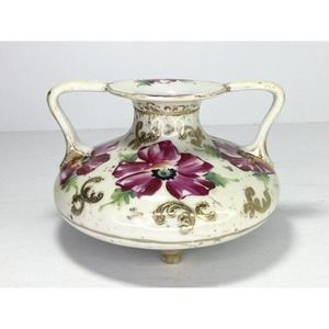 Antique Circa. 1880’s NIPPON Porcelain Moriage Footed Handpainted Floral Vase 7”